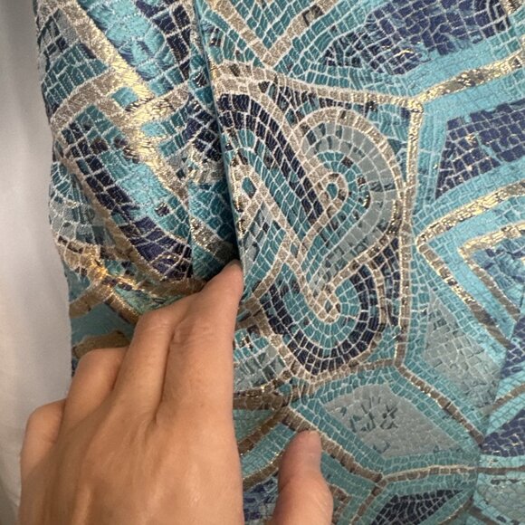 Chico’s Women’s Turquoise Gold Multicolor Mosaic Printed Topper Jacket Sz 8/10 - Picture 3 of 12